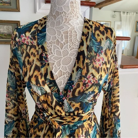 ASOS Chiffon Kimono Wide Sleeves Tie Front Animal Print NWT Sz 0 - Picture 8 of 8